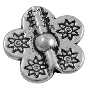 Lot de 25 perles fleurs plates gravees couleur argent tibetain-14mm